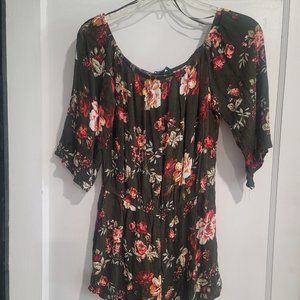 Green Floral Short One Piece Romper